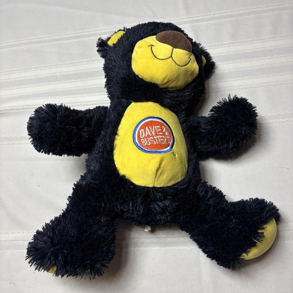 Dave & Busters Black & Yellow Plush Teddy Bear 19" Soft Stuffed Animal Toy Logo